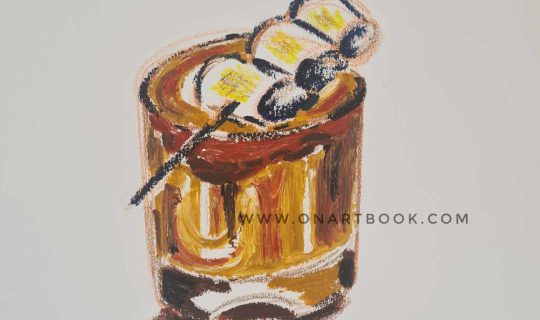 Gold Coffee with Marshmallow on top – Oil Pastel Painting!